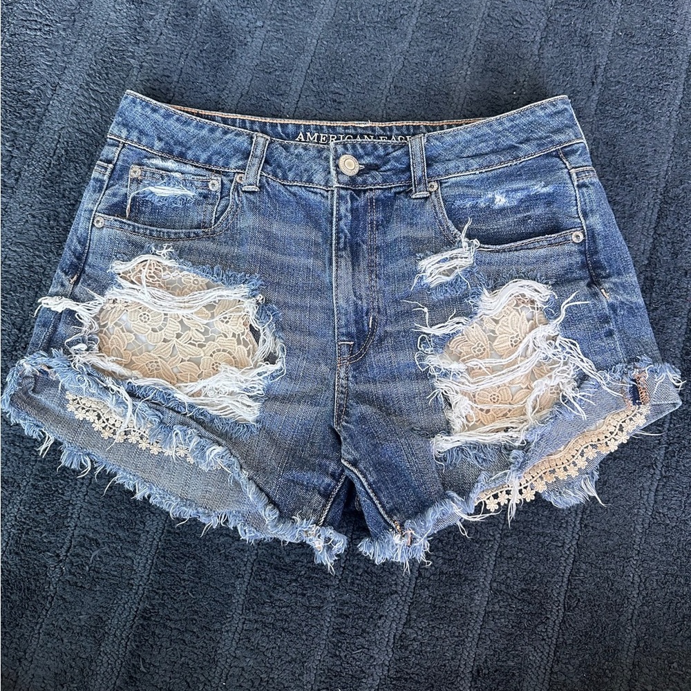 American Eagle Hi-rise festival jean shorts with lace.